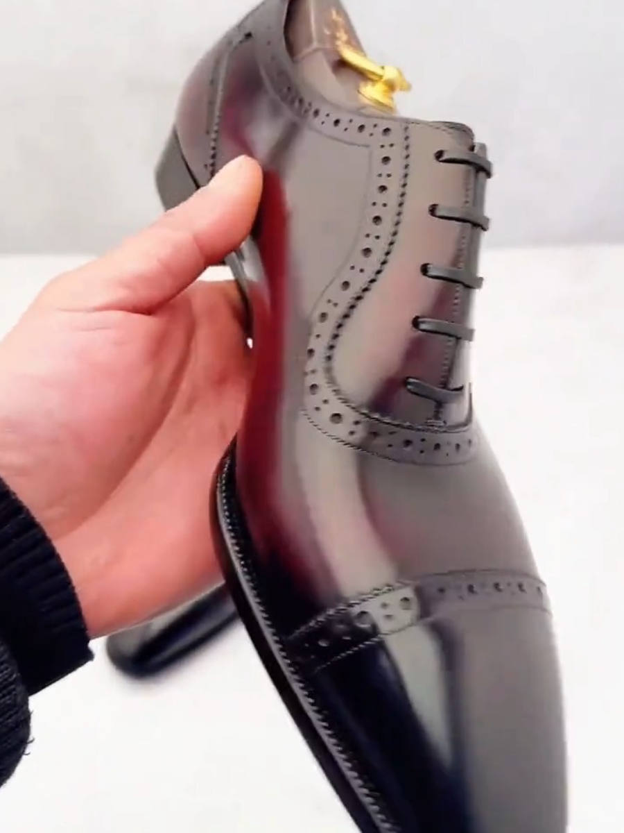 New Handmade  Leather CapToe Lace Up Oxford Semi Brogue Shoes