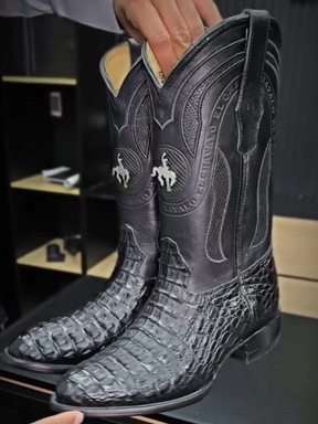 Crocodile Skin Oval Toe Boots
