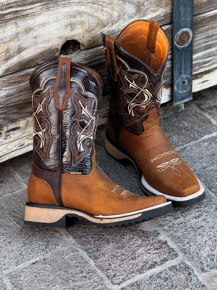 Totem Thick Heel Knight Boots Embroidered Square Toe Martin Boots