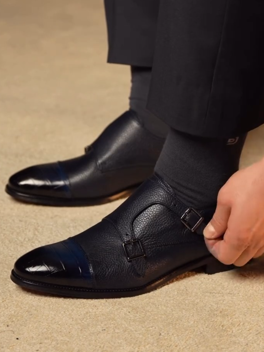 Genuine Leather Buckle Monk Shoes