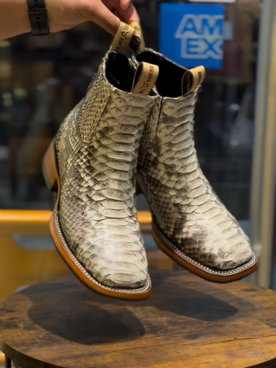 Men's Exotic Python Print Western Ankle Boots
