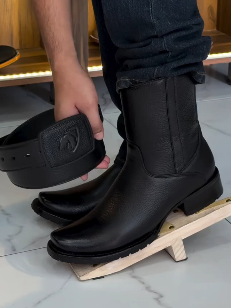 Black Leather Cowboy Boots