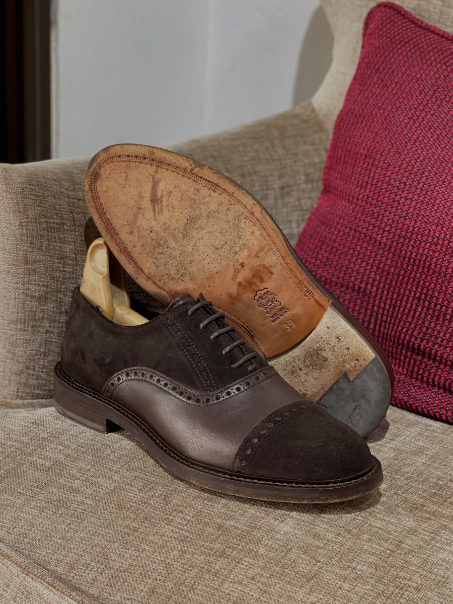 Handmade Brogue Carved Suede Shoes