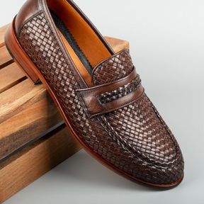 Braided Pointed Toe Casual Slip-On Leather Shoes