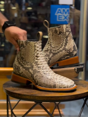 Men's Exotic Python Print Western Ankle Boots