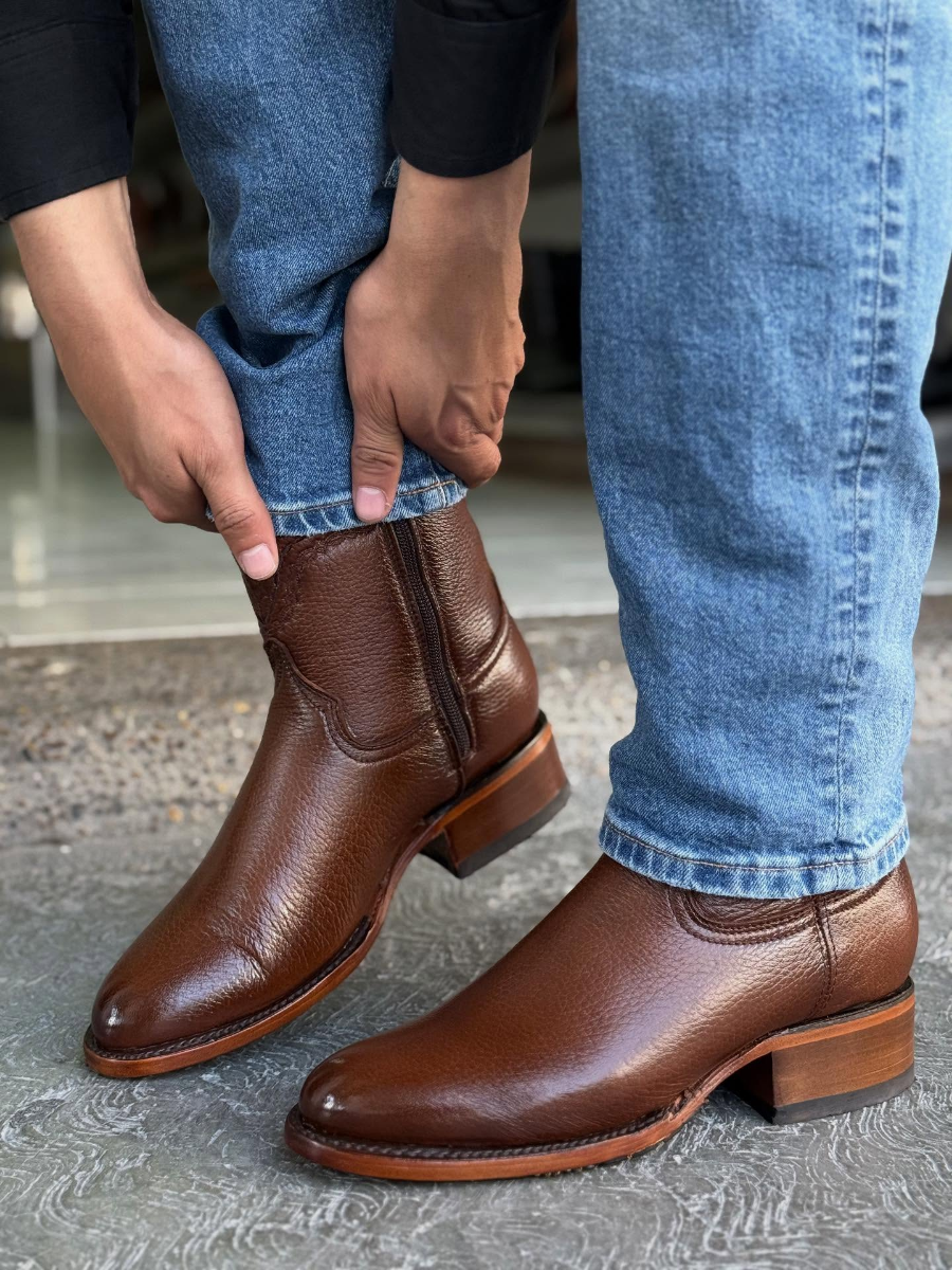 Brown Genuine Leather Handmade Ankle Boots