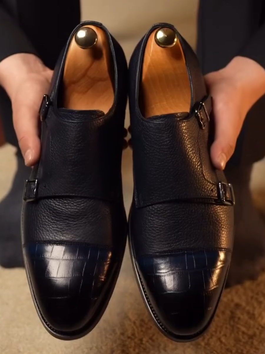 Genuine Leather Buckle Monk Shoes