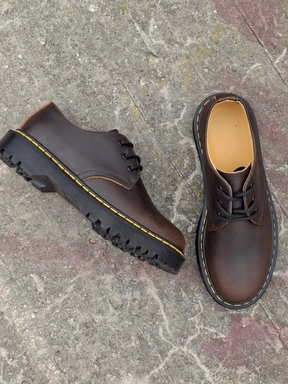 Genuine Leather Round Toe Lace-up Shoes
