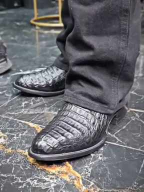 Crocodile Skin Oval Toe Boots