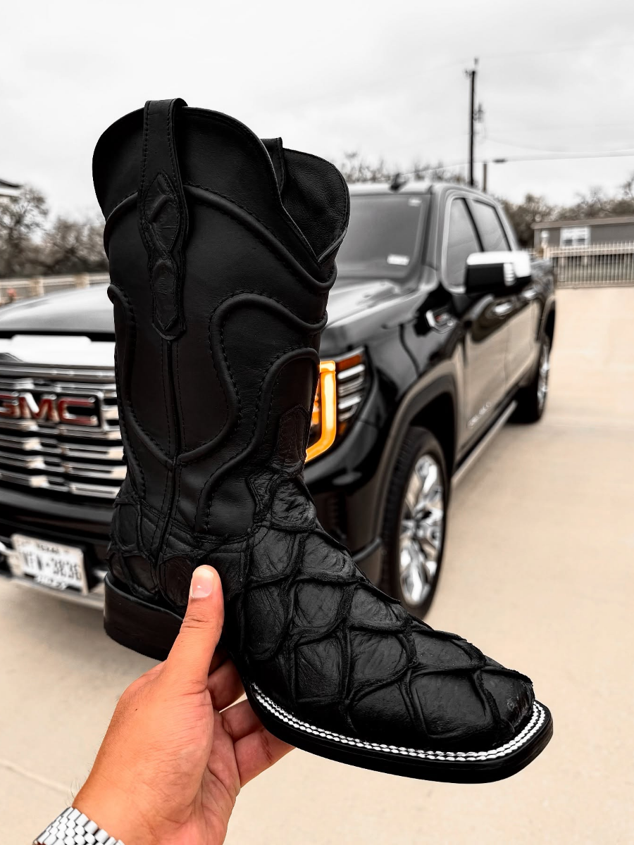 Matte Black Pirarucu Boots
