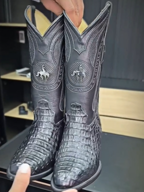 Crocodile Skin Oval Toe Boots