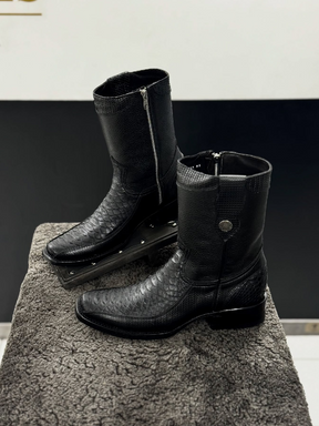 Black Square Toe Python Cowboy Boots