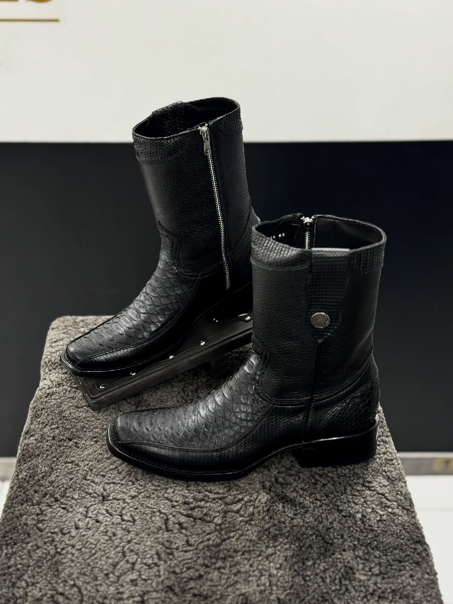 Black Square Toe Python Cowboy Boots