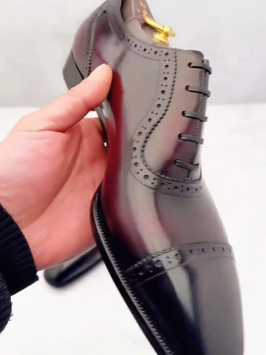 New Handmade  Leather CapToe Lace Up Oxford Semi Brogue Shoes