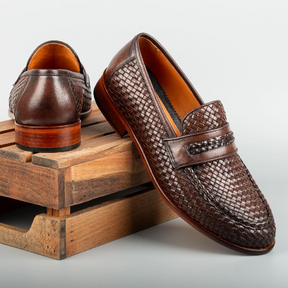 Braided Pointed Toe Casual Slip-On Leather Shoes