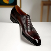 New Handmade  Leather CapToe Lace Up Oxford Semi Brogue Shoes