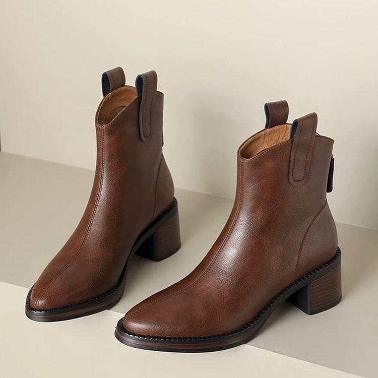 New Style Martin Boots Brown Thick Heel All-match Non-slip Short Boots