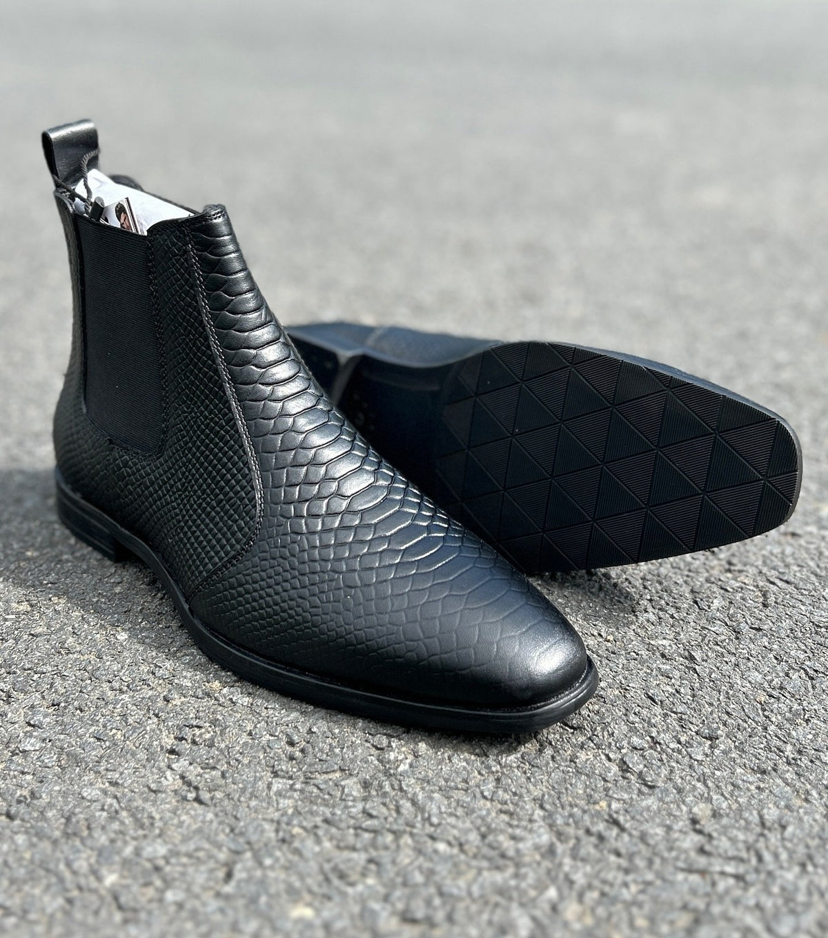 Chelsea Short Boots Mid-cut Leather Boots Men's Black Trendy Shoes