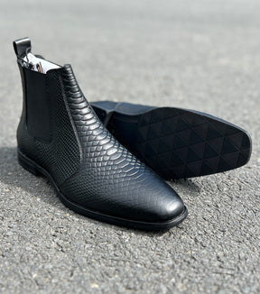 Chelsea Short Boots Mid-cut Leather Boots Men's Black Trendy Shoes