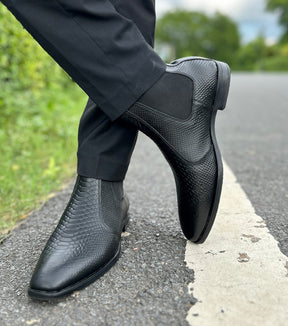 Chelsea Short Boots Mid-cut Leather Boots Men's Black Trendy Shoes