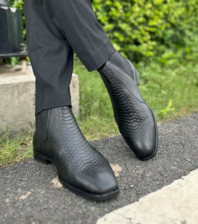 Chelsea Short Boots Mid-cut Leather Boots Men's Black Trendy Shoes