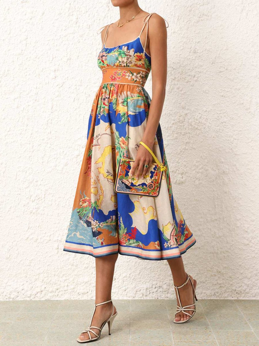 Sleeveless Graffiti Print Sling Dress