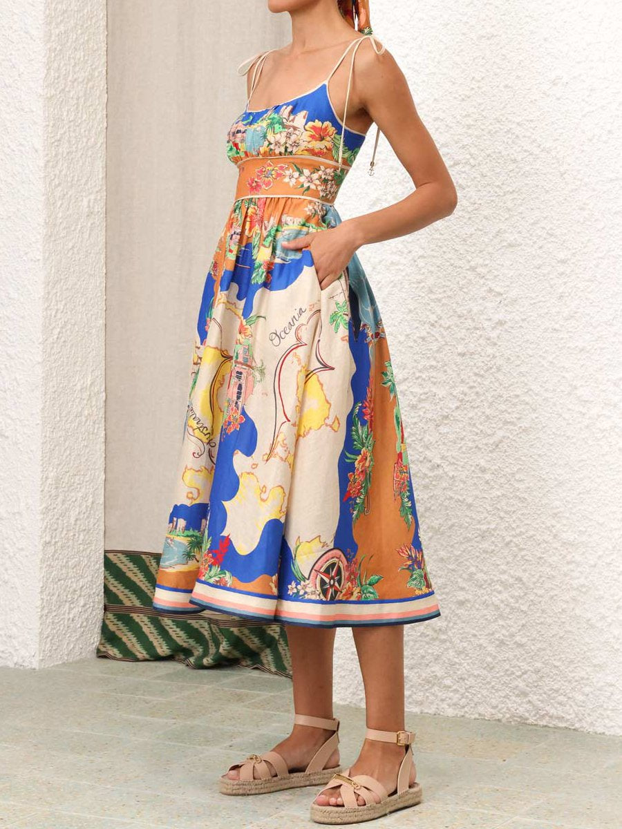 Sleeveless Graffiti Print Sling Dress