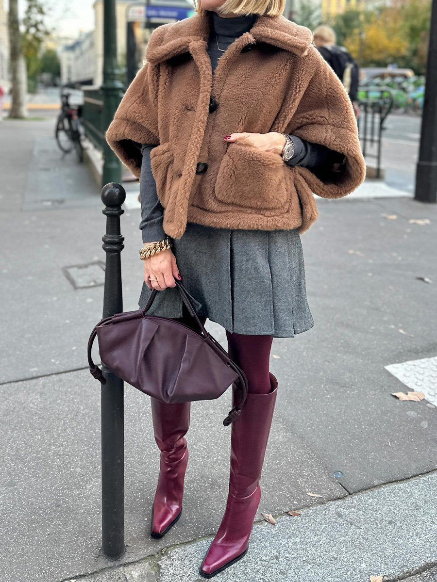 Single-breasted Teddy Cape Coat