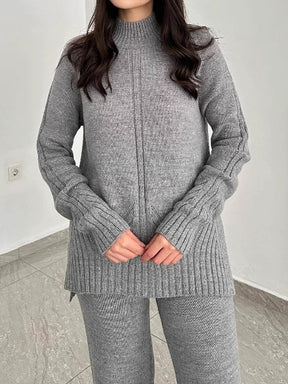 Solid Crewneck Loose Knitwear Casual Suit