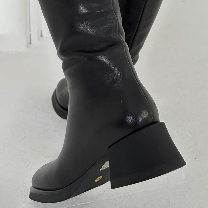 Round-Toe Thick-Heel Side-Zip Boots