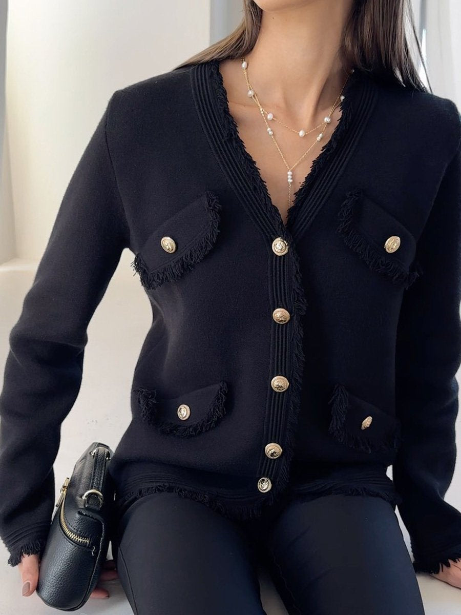 Thick Knit Button Up Elegant Jacket