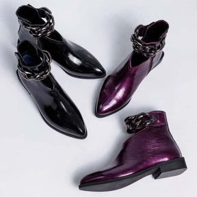 Chain-Trim Point Toe Ankle Boots