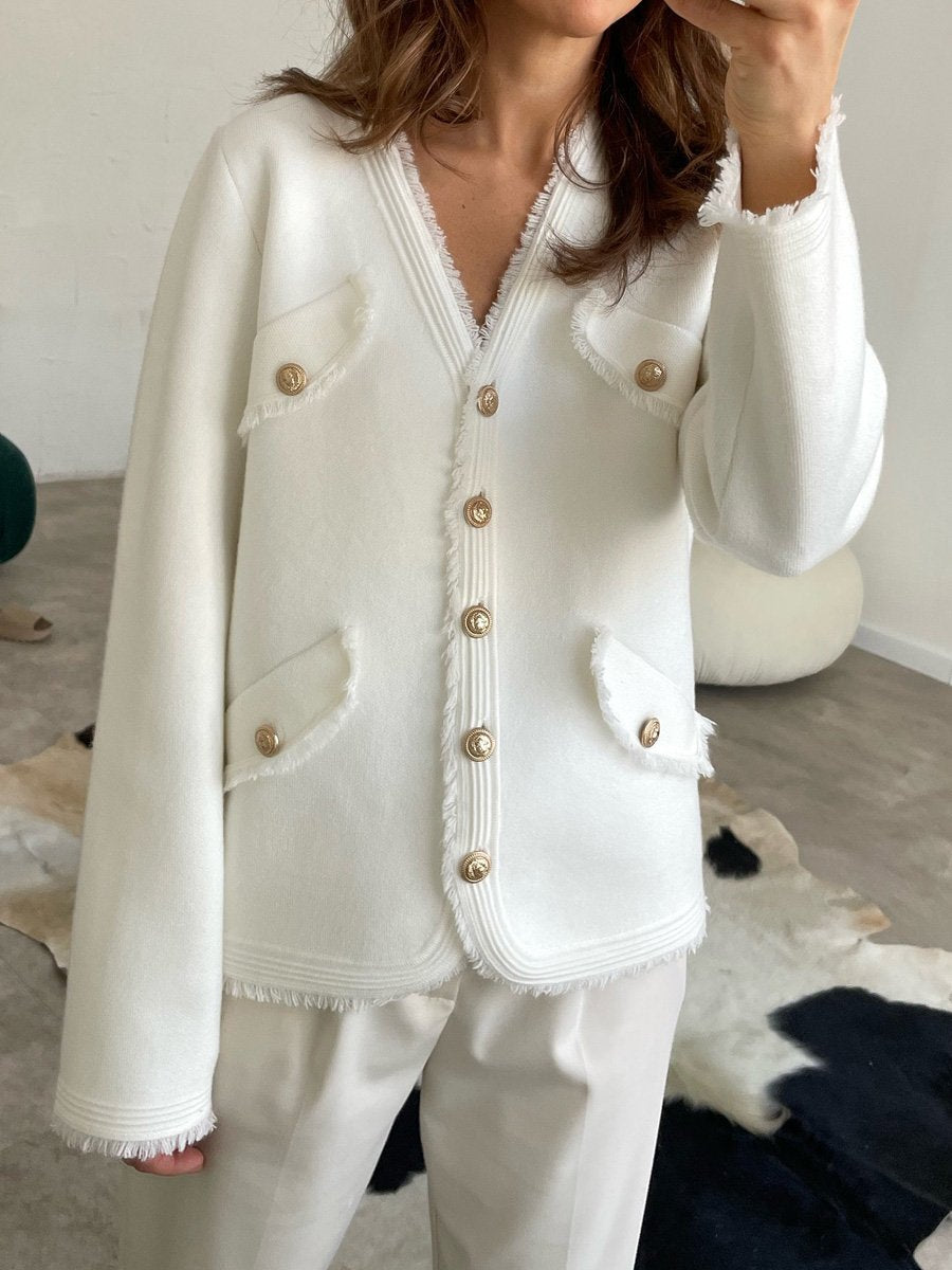 Thick Knit Button Up Elegant Jacket