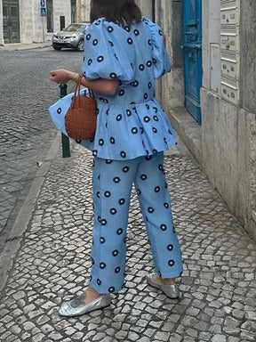 Printed Casual Round Neck Loose Suit