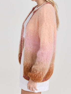 Gradient Fuzzy Knit Sweater Cardigan