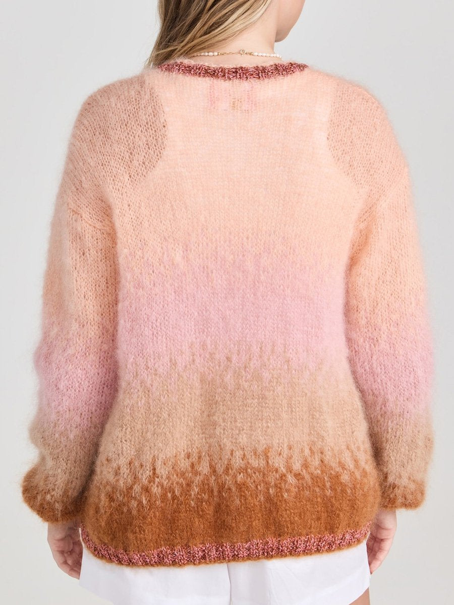 Gradient Fuzzy Knit Sweater Cardigan