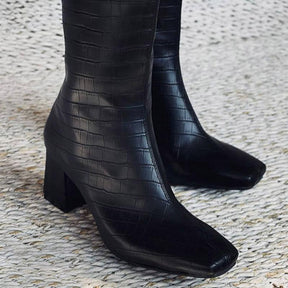 Crocodile Style Square Thick Heel Sexy Women's Boots