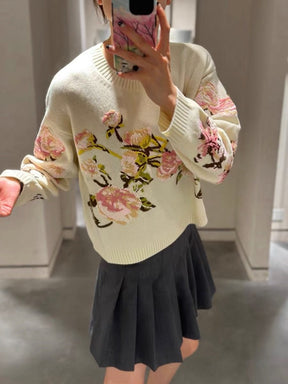 Elegant Flower Knit Sweater