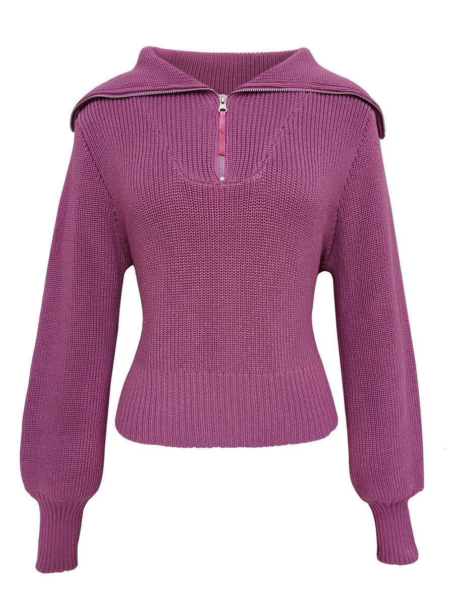 Solid Zipper Up Fashion Casual Sweater