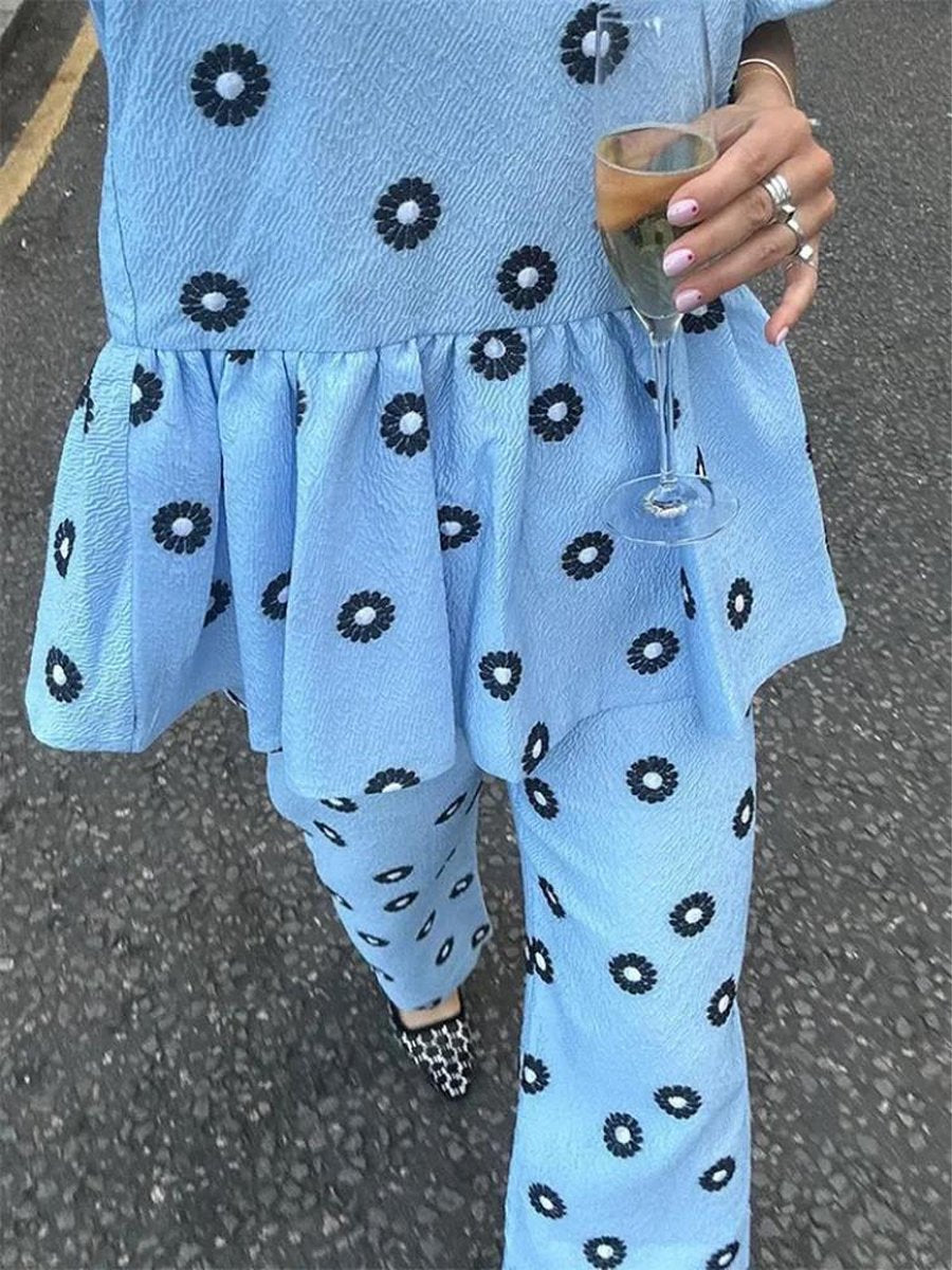 Printed Casual Round Neck Loose Suit