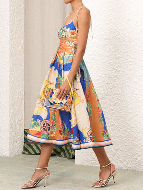 Sleeveless Graffiti Print Sling Dress