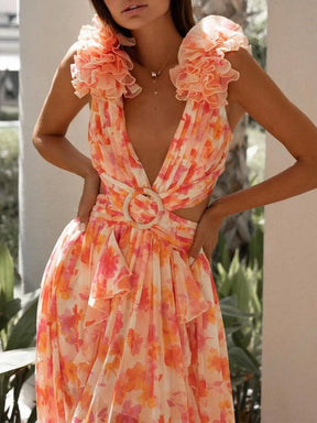 Fashion Print Backless Sexy Sling Dress