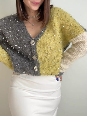 Sequined Contrast Cardigan