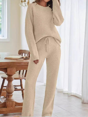 Solid Women's Round Neck Long Sleeve Warm Suit