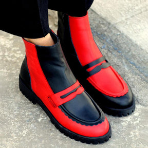 Fashion Color Block Loafer-inspired Ankle Boots