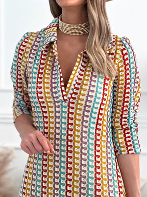 Split Neck Multicolor Shirt Dress