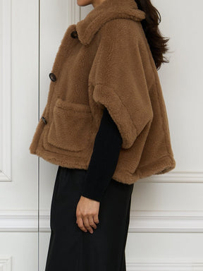 Single-breasted Teddy Cape Coat