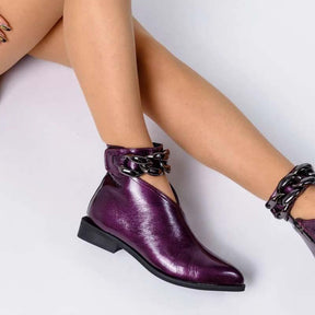 Chain-Trim Point Toe Ankle Boots