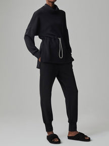 Turtleneck Drawstring Waist Slit Casual Suit