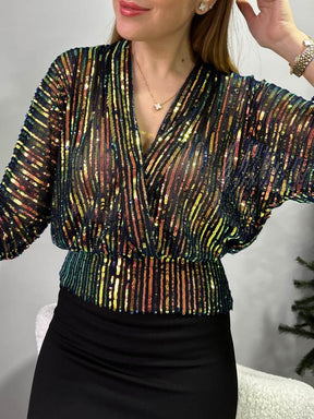 Sequin V Neck Blouse